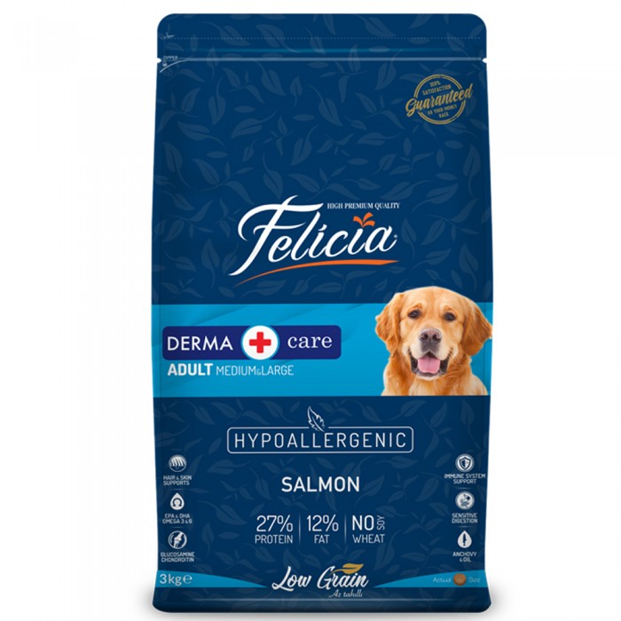 Felicia HypoAllergenic Az Tahıllı Somonlu Orta-Büyük Irk Yetişkin Köpek Maması 3Kg