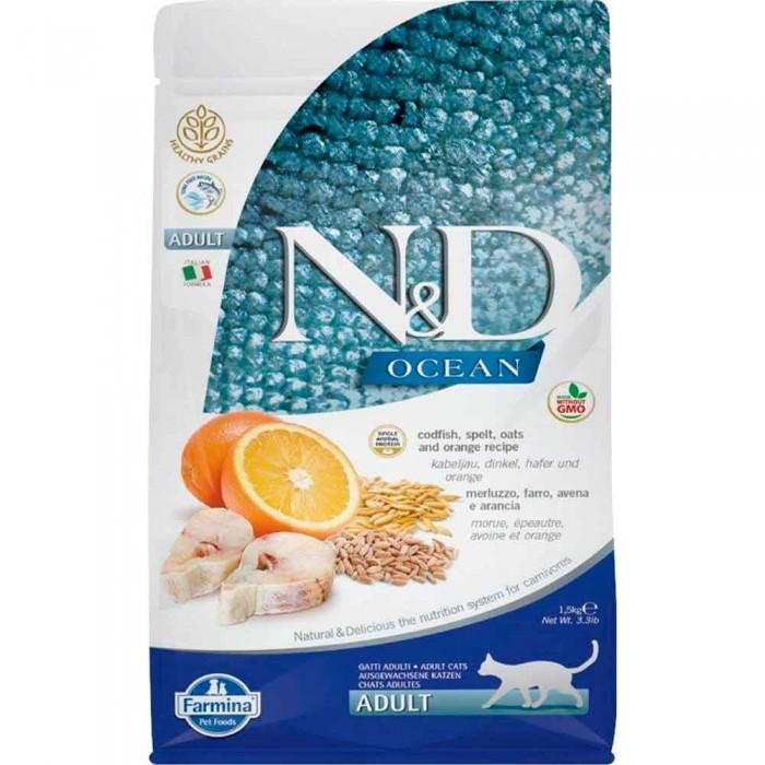 N&D Ocean M. Balığı & Kılçıksız Buğday & Yulaf & Portakallı Kedi Mama 1.5 Kg