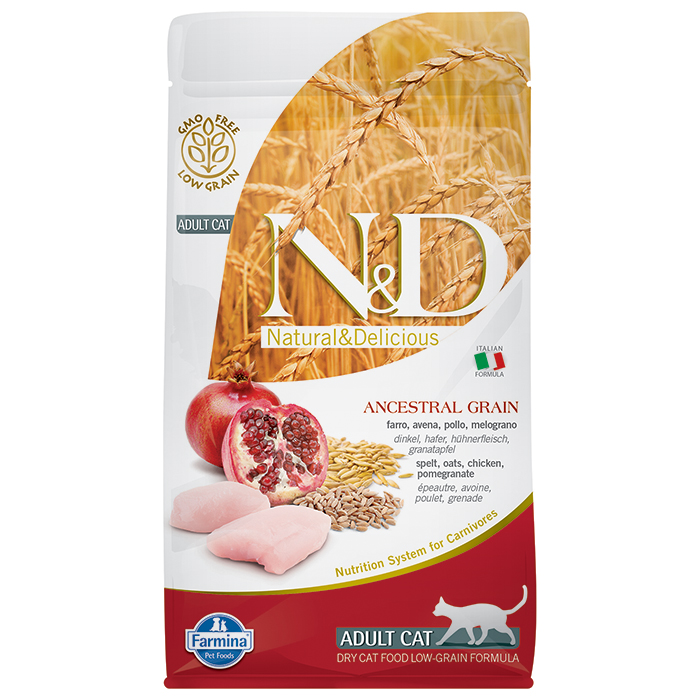 N&D Ancestral Grain - Düşük Tahıllı Tavuklu ve Narlı Yetişkin Kedi Maması 1,5KG	