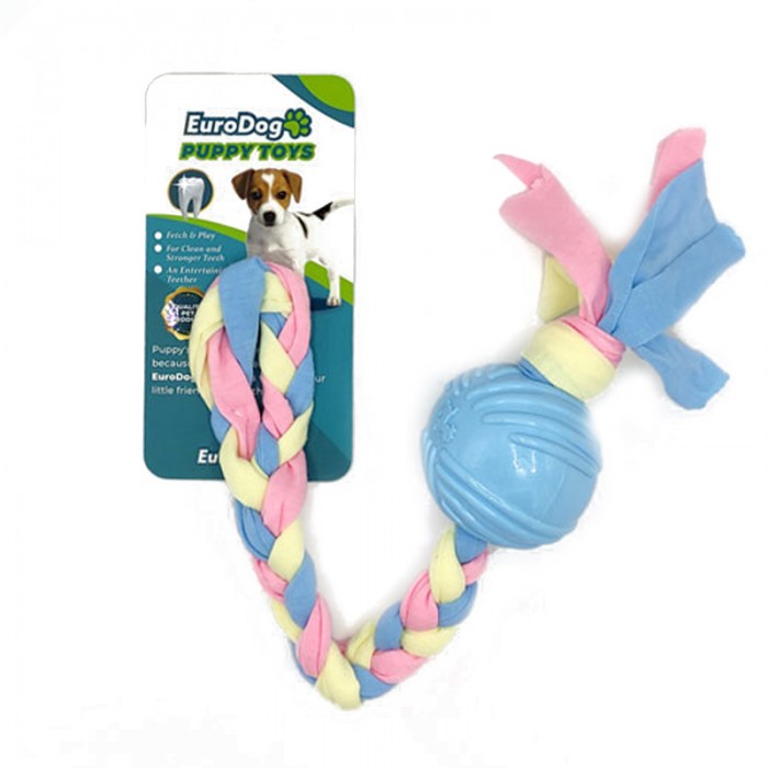 EuroDog Puppy Toys Diş İpli Kauçuk Top Yavru Köpek Oyuncağı Mavi 36 Cm