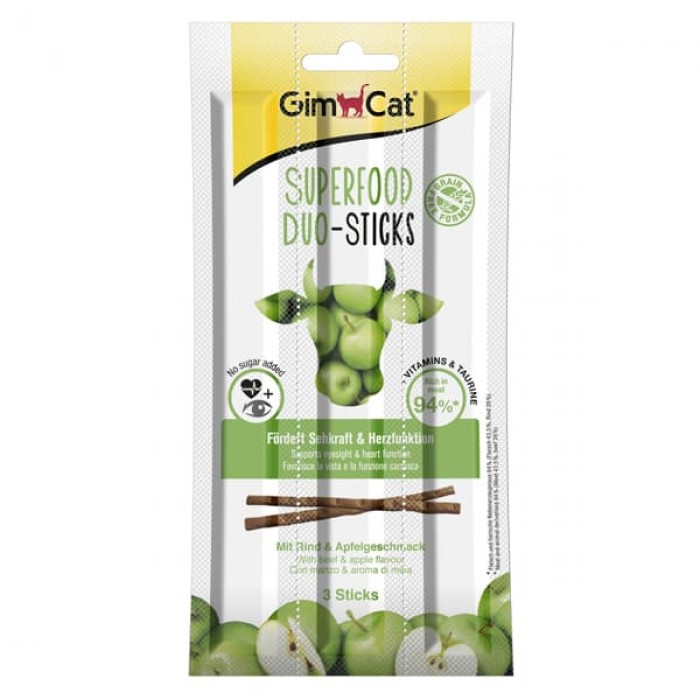 GimCat Super Food Sığır Etli ve Elmalı Kedi Ödül Çubuğu 15gr (3'lü)