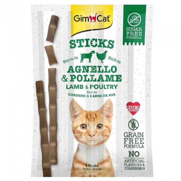 Gimcat Sticks Kuzu etli Tavuklu Tahılsız Kedi Ödül Çubukları 4'lü 20 gr