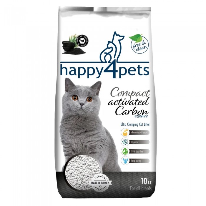 Happy4Pets Aktif Karbonlu Topaklaşan Bentonit Kedi Kumu İnce Taneli 10lt