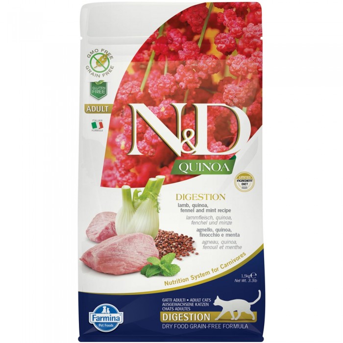 N&D Quinoa - Digestion Kuzu Etli ve Kinoalı Tahılsız Sindirim Destekleyici Yetişkin Kedi Maması 1,5KG