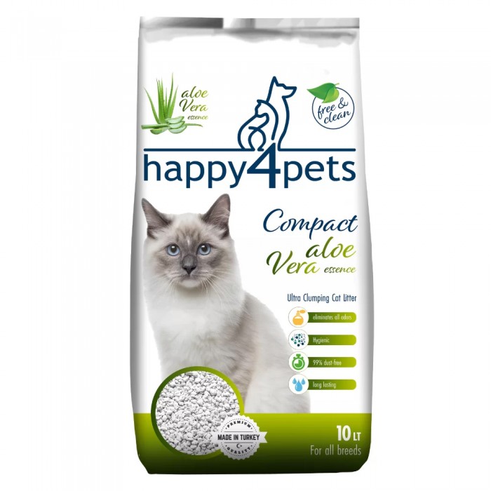 Happy4Pets Aloe Veralı Topaklaşan Bentonit Kedi Kumu İnce Taneli 10lt