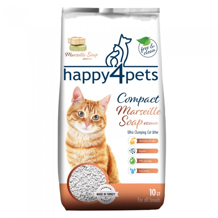 Happy4Pets Sabun Kokulu Topaklaşan Bentonit Kedi Kumu İnce Taneli 10lt