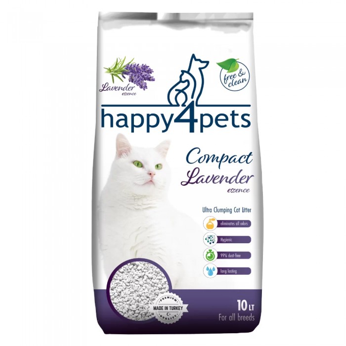 Happy4Pets Lavanta Kokulu Topaklaşan Bentonit Kedi Kumu İnce Taneli 10lt