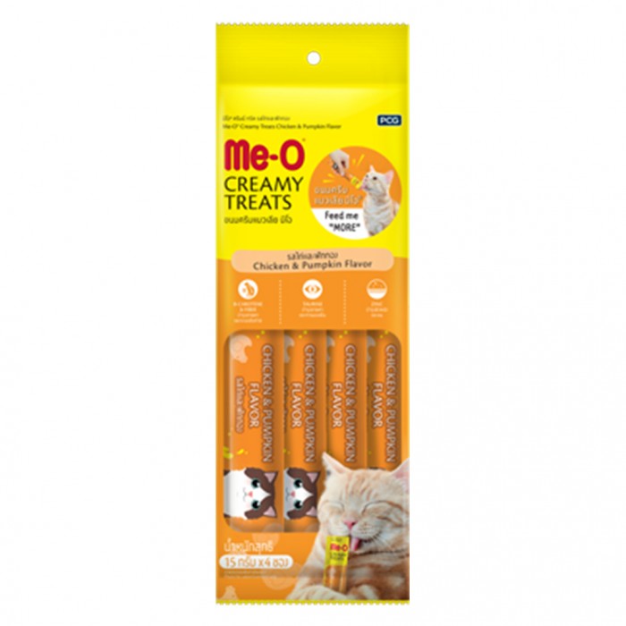 Me-O Creamy Treats Tavuk Etli ve Kabaklı Ek Besin ve Kedi Ödülü 4x15gr