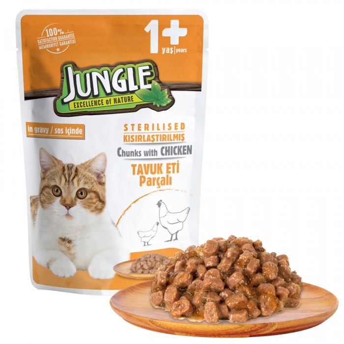 Jungle Pouch Sterilised Tavuklu Kısır Kedi Konservesi 100 Gr