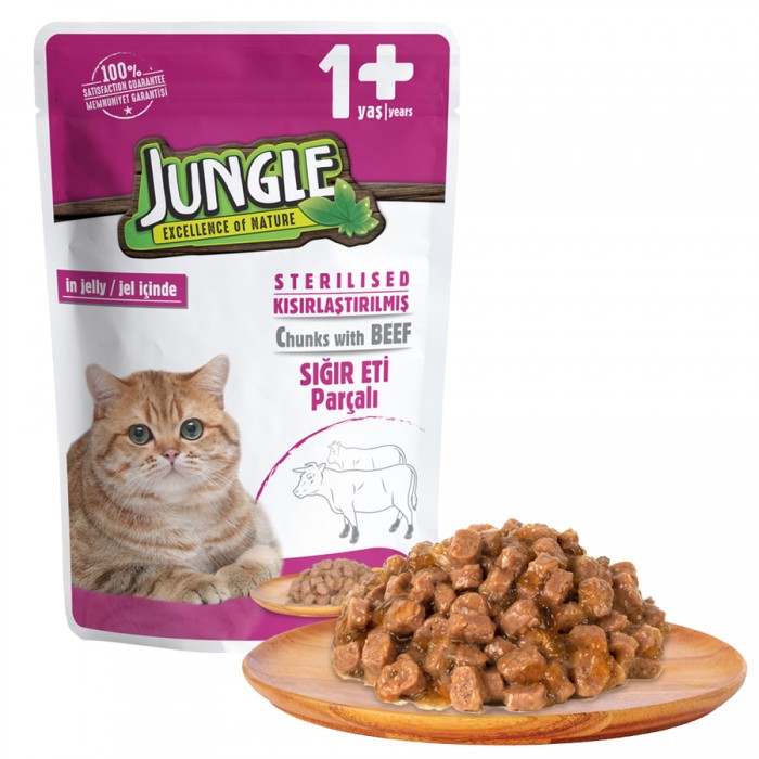 Jungle Pouch Sterilised Biftekli Kısır Kedi Konservesi 100 Gr