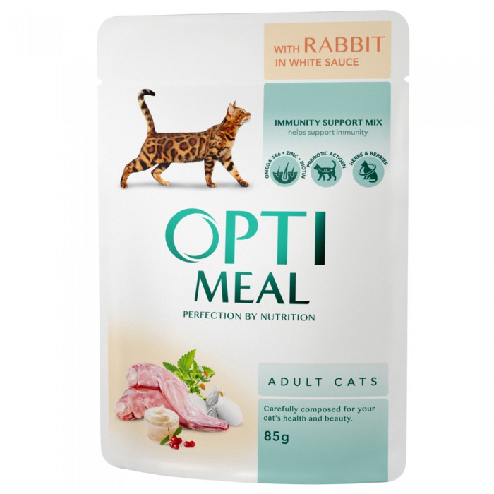 OptiMeal Tavşanlı Beyaz Soslu Yaş Kedi Maması 85 G