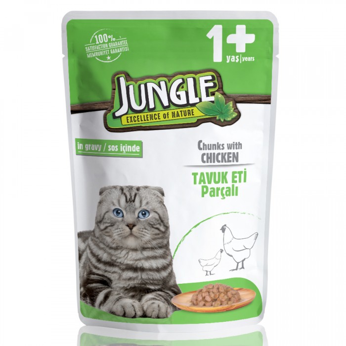 Jungle Pouch Tavuk Eti Parçalı Soslu Yetişkin Kedi Konservesi 100gr