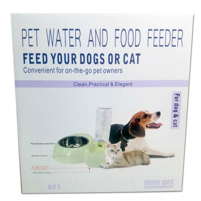 Mier Pet 2in1 Kedi ve Köpek Hazneli Mama ve Su Kabı 0,5lt * 0,7 kg
