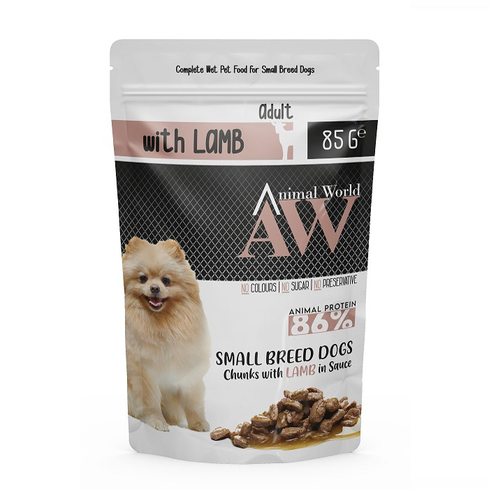 Animal World Kuzu Etli Küçük Irk Köpek Pouch Mama 85 Gr