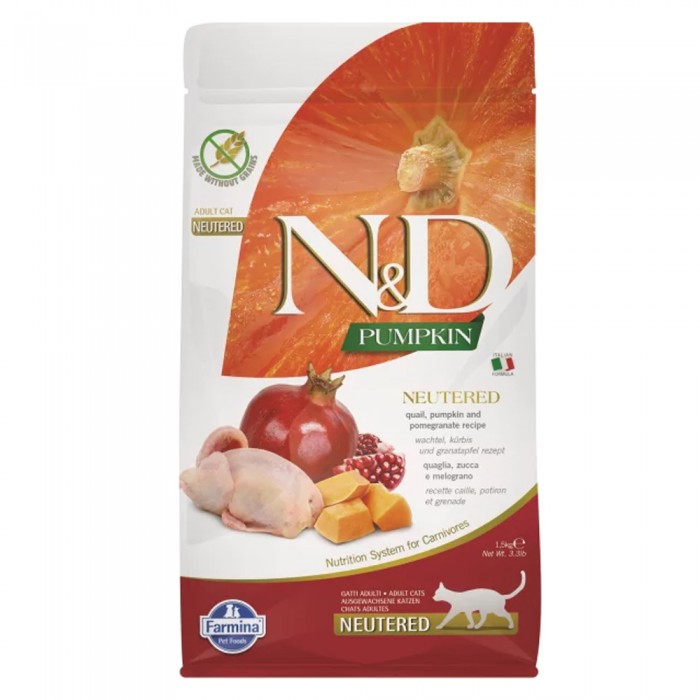 N&D Pumpkin - Bıldırcınlı, Balkabaklı ve Narlı Kısırlaştırılmış Kedi Maması 1,5KG