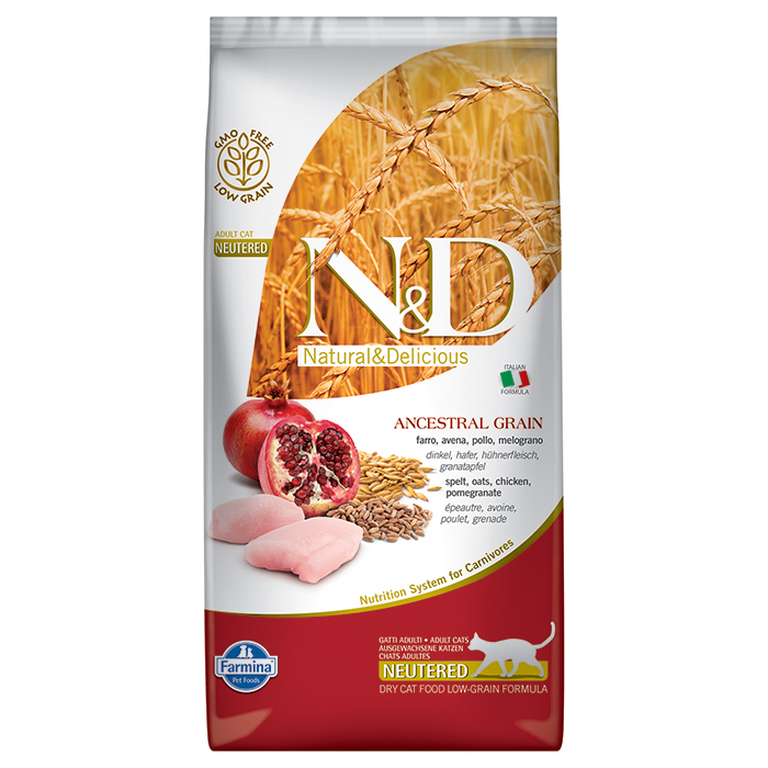 N&D Ancestral Grain - Düşük Tahıllı Tavuklu ve Narlı Kısırlaştırılmış Kedi Maması 5KG