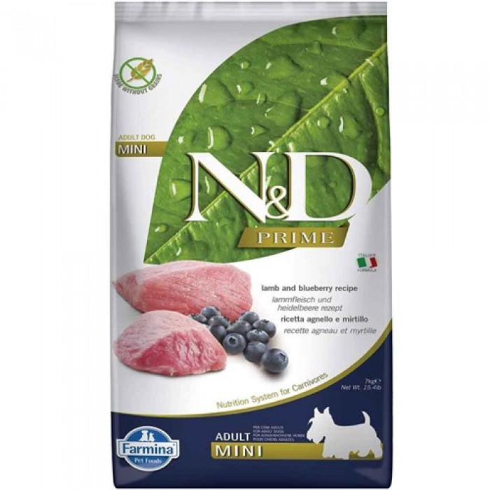 N&D Prime - Kuzulu ve Yaban Mersinli Tahılsız Küçük Irk Yetişkin Köpek Maması 2,5KG