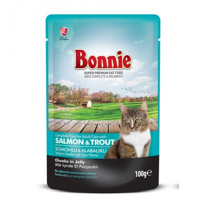 Bonnie Pouch Somonlu Ve Alabalıklı Jelly Yetişkin Kedi Konservesi 100 Gr
