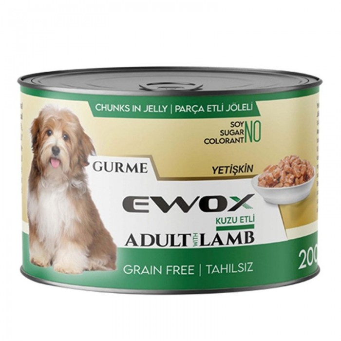 Ewox Gurme Kuzu Etli Parça Etli Tahılsız Yetişkin Köpek Konservesi 200 gr