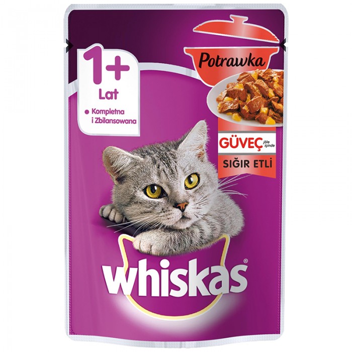 Whiskas Pouch Güveç Sığır Etli Yetişkin Kedi Konservesi 85 gr