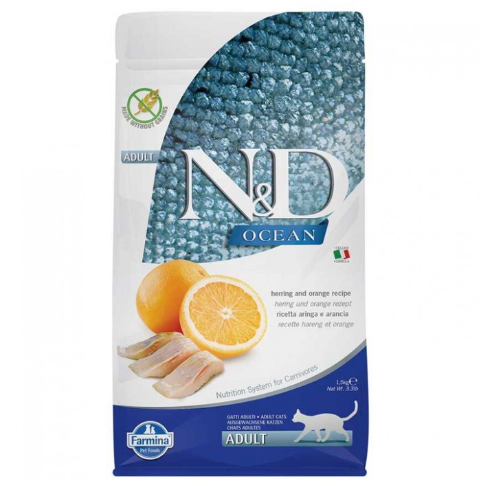 N&D Ocean - Ringa Balıklı ve Portakallı Tahılsız Yetişkin Kedi Maması 1,5KG