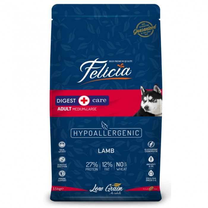 Felicia HypoAllergenic Az Tahıllı Kuzulu Yetişkin Orta-Büyük Irk Köpek Maması 15Kg