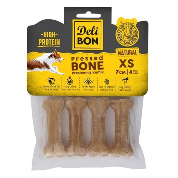 DeliBon Deri Press Köpek Kemik 7Cm Xs Boy 4Lü Paket Natural