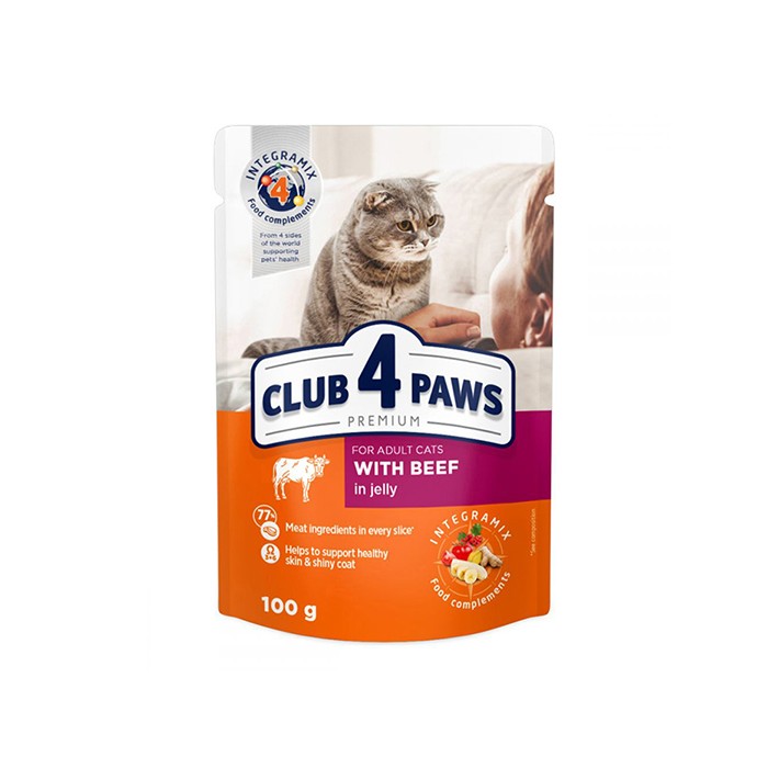 Club4Paws Premium Pouch Jöleli Dana Etli Kedi Yaş Maması 100 gr