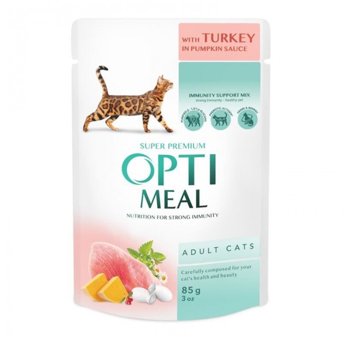 OptiMeal Hindili Balkabağı Soslu Yetişkin Kedi Konservesi 85gr