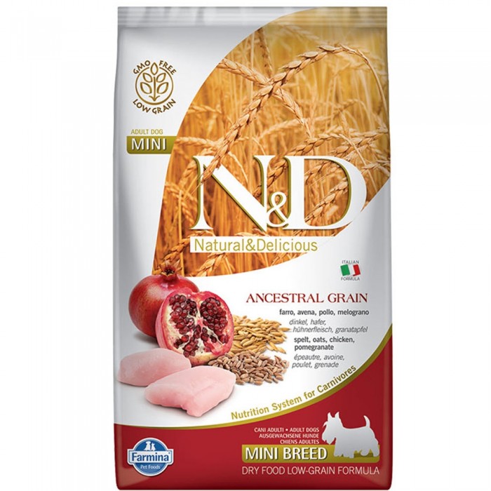 N&D Ancestral Grain - Düşük Tahıllı Tavuklu ve Narlı Küçük Irk Yetişkin Köpek Maması 12KG