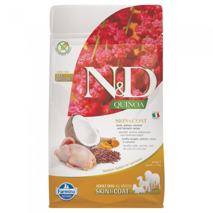 N&D Quinoa - Skin&Coat Bıldırcınlı ve Kinoalı Deri ve Tüy Sağlığı İçin Yetişkin Köpek Maması 800gr