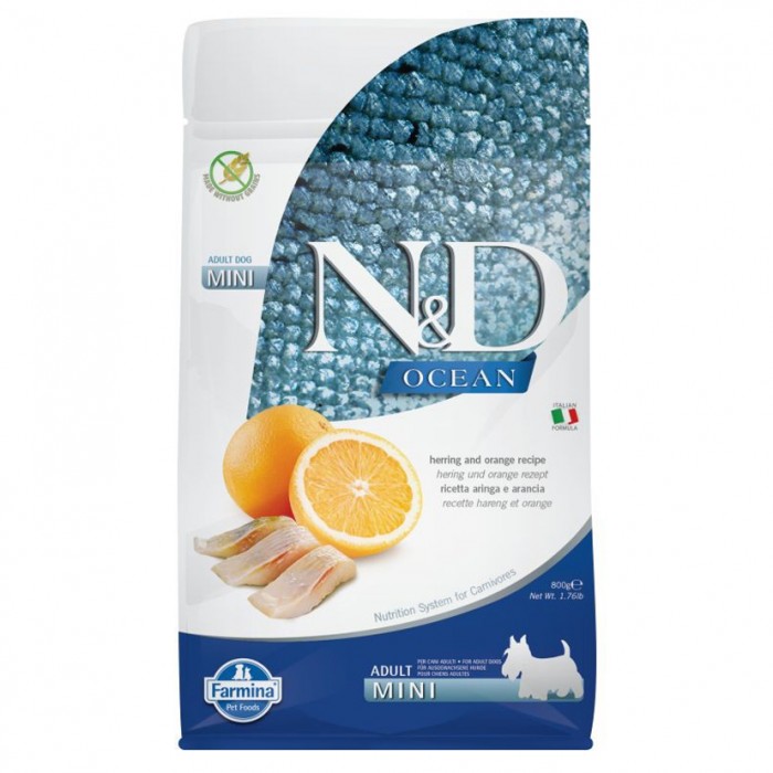 N&D Ocean - Ringa Balıklı ve Portakallı Tahılsız Küçük Irk Yetişkin Köpek Maması 800gr