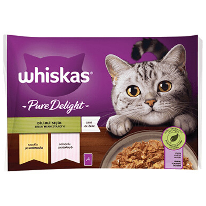 Whiskas Pouch Güveç Tavuklu ve Somonlu Yetişkin Kedi Konservesi 85gr (4'lü)