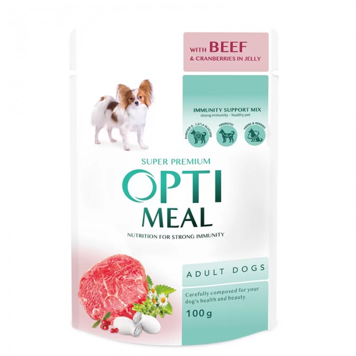 OptiMeal Sığır Etli&Kızılcıklı Küçük Irk Yetişkin Köpek Yaş Maması 100gr