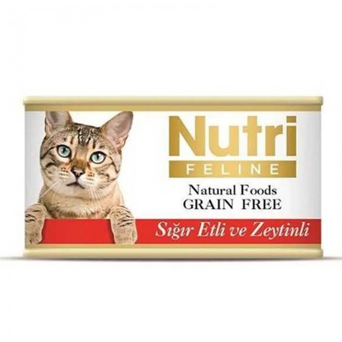 Nutri Feline Kıyılmış Sığır Etli ve Zeytinli Tahılsız Yetişkin Kedi Konservesi 85gr