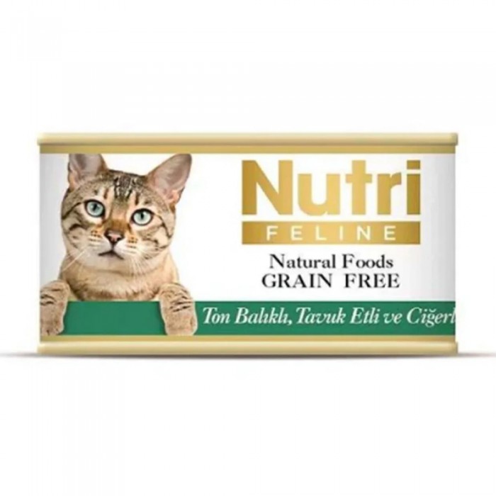 Nutri Kıyılmış Ton Balıklı Ciğerli ve Tavuk Etli Tahılsız Yetişkin Kedi Konservesi 85gr