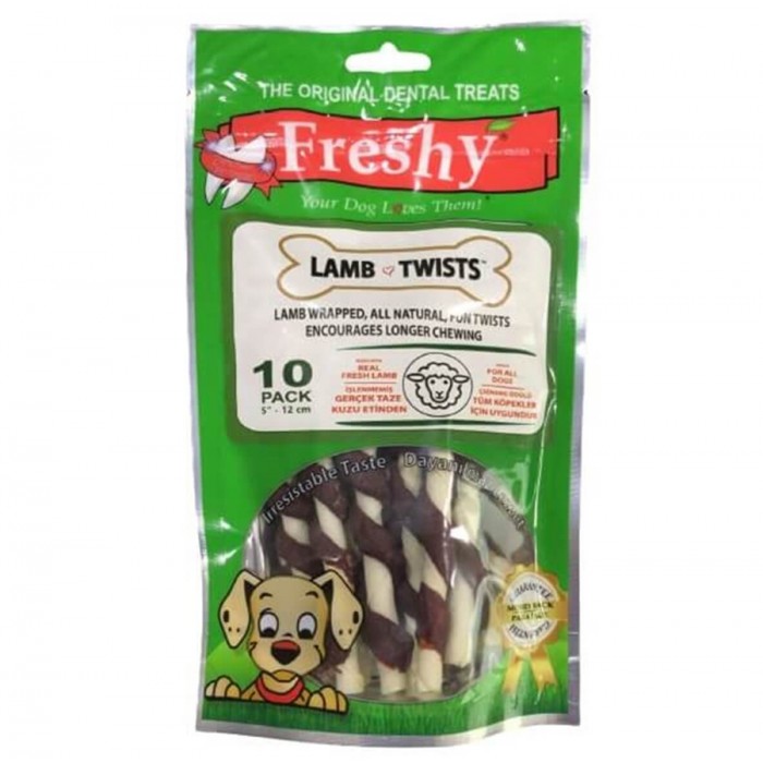 Freshy Lamb Twist Kuzu Etli Burgu Çubuk Köpek Ödülü 10 Adet 12 cm