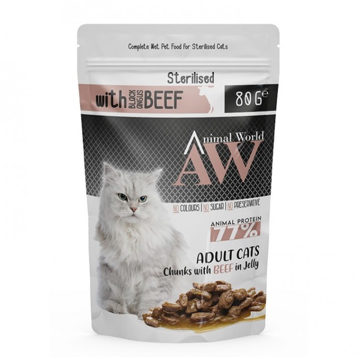 Animal World Sterilised Biftekli Kısır Kedi Pouch Mama 80 Gr