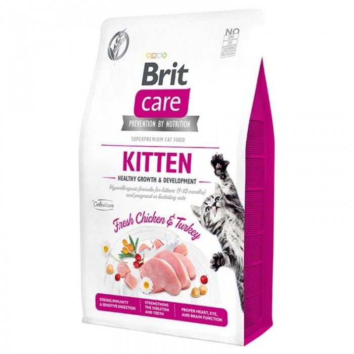 Brit Care Hypo-Allergenic Sağlıklı Büyüme için Tavuklu ve Hindili Tahılsız Yavru Kedi Maması 2kg