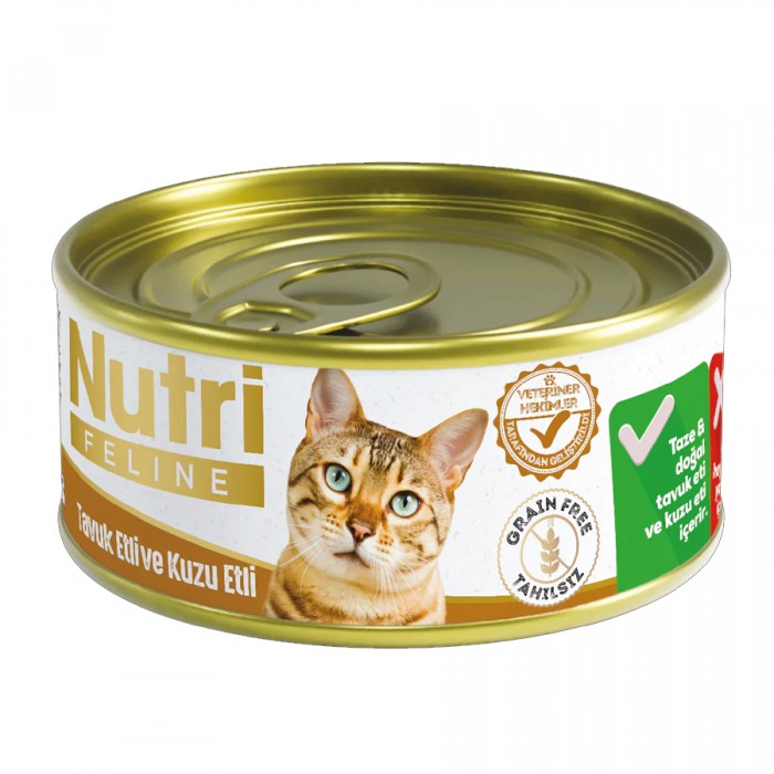 Nutri Feline Tahılsız Tavuk Etli ve Kuzulu Kedi Konservesi 85 Gr