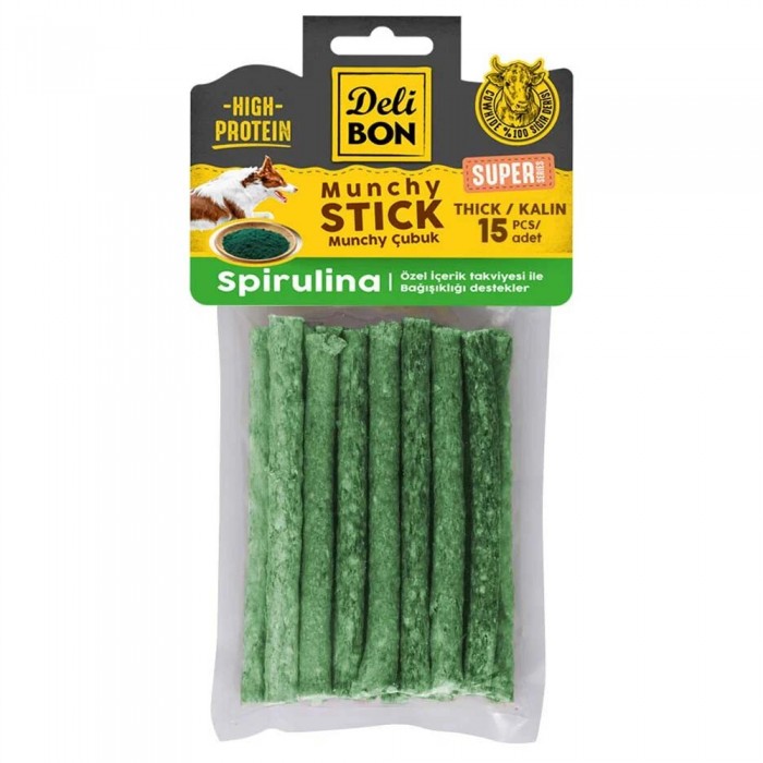 Delibon Super Munchy Köpek Ödülü Çubuk Spirulinalı Kalın 15'li