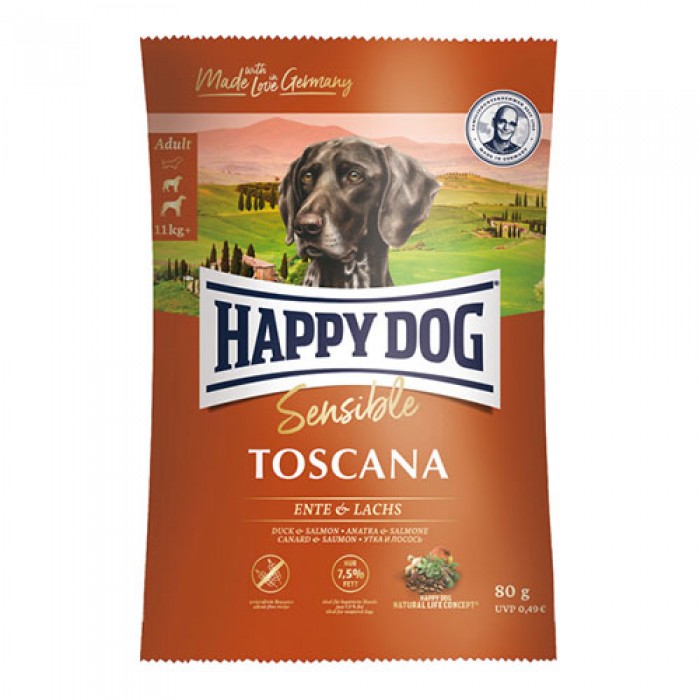 Happy Dog Toscana Ördekli Somonlu Hassas Köpek Maması 80 gr