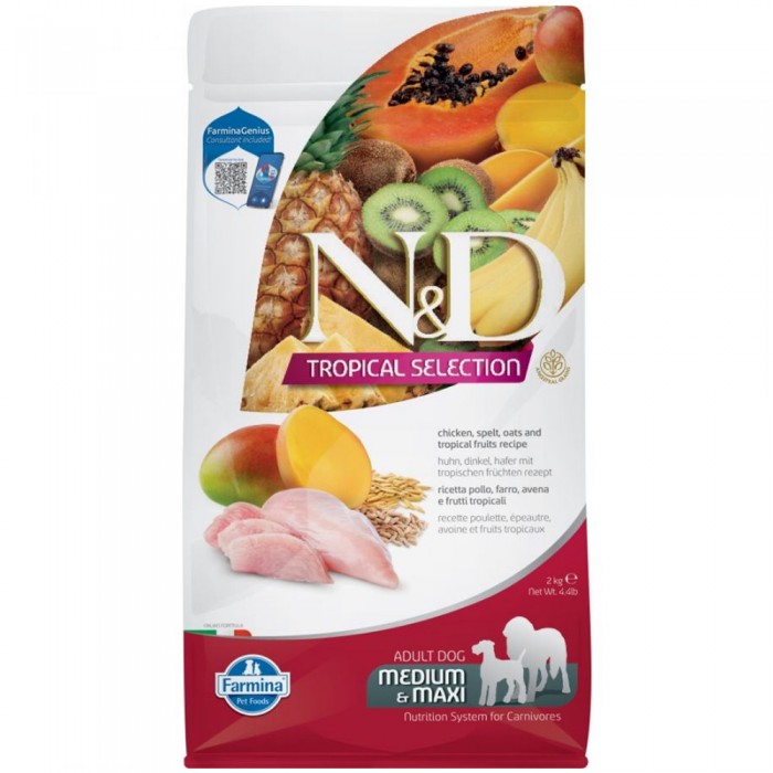 N&D Tropical Selection - Tavuklu ve Tropikal Meyveli Orta ve Büyük Irk Yetişkin Köpek Maması 2KG