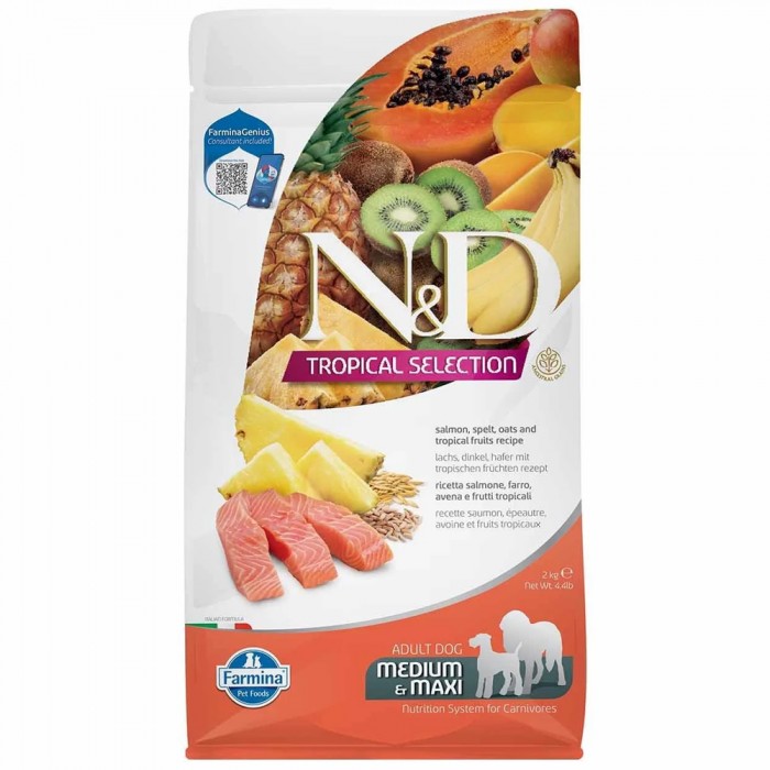 N&D Tropical Selection Somonlu ve Tropikal Meyveli Orta ve Büyük Irk Yetişkin Köpek Maması 2kg