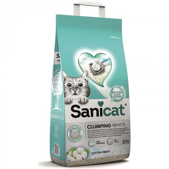 Sanicat Clumping White Cotton Oksijen Kontrol Ultra Emici Kedi Kumu 20 Lt