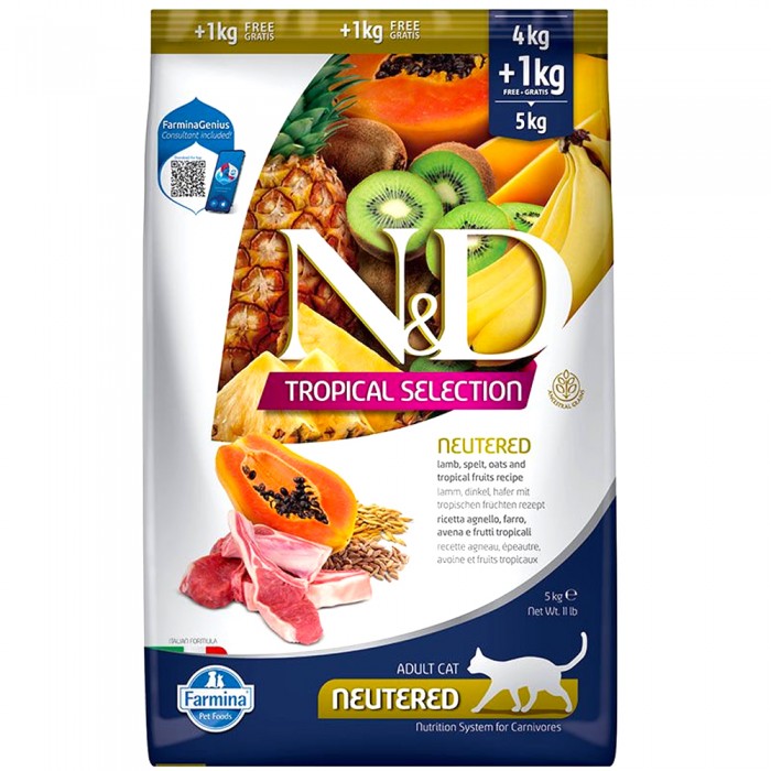 N&D Tropical Selection - Kuzulu ve Tropikal Meyveli Kısırlaştırılmış Kedi Maması 4KG + 1KG (BONUS PAKET)