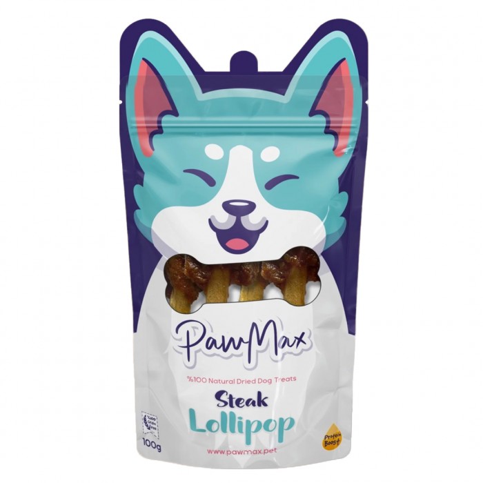 PawMax Etli Kemik Rulo - Doğal Kurutulmuş Köpek Ödül Maması - Steak Lollipop 100gr