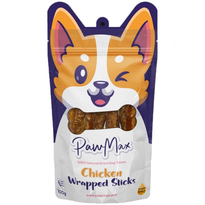 PawMax Tavuk Sarılı Burgu Çubuk - Doğal Kurutulmuş Köpek Ödül Maması - Chicken Wrapped Sticks 100gr