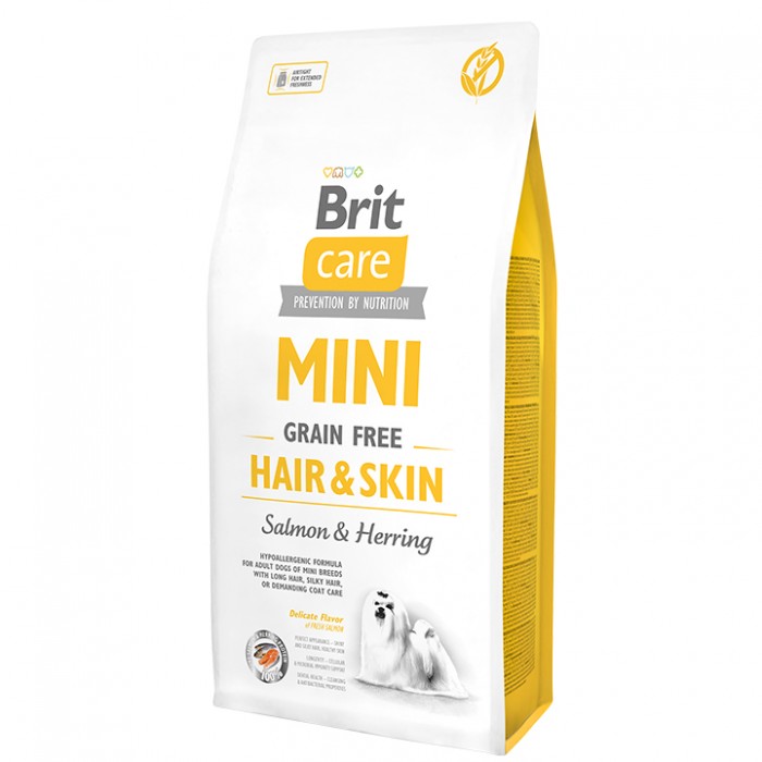 Brit Care Mini Hair & Skin Somonlu ve Ringa Balıklı Tahılsız Köpek Maması 7KG
