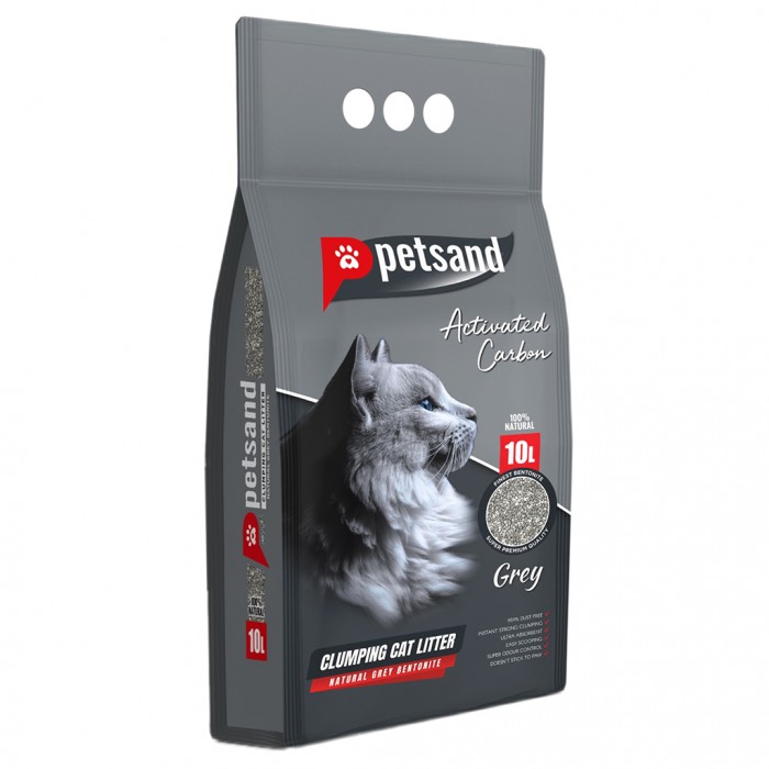 PetSand Aktif Karbonlu Grey Kedi Kumu 10 LT